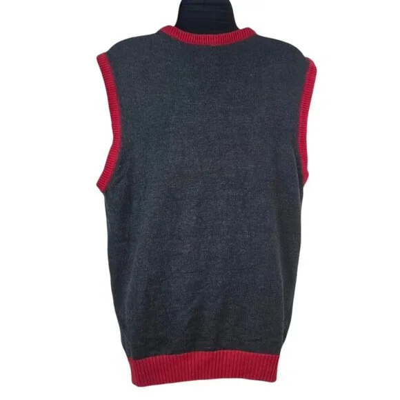 Ugly Christmas Sweater Womens Elf Vest Large Gray & Red Knit Holiday Top - Picture 3 of 9